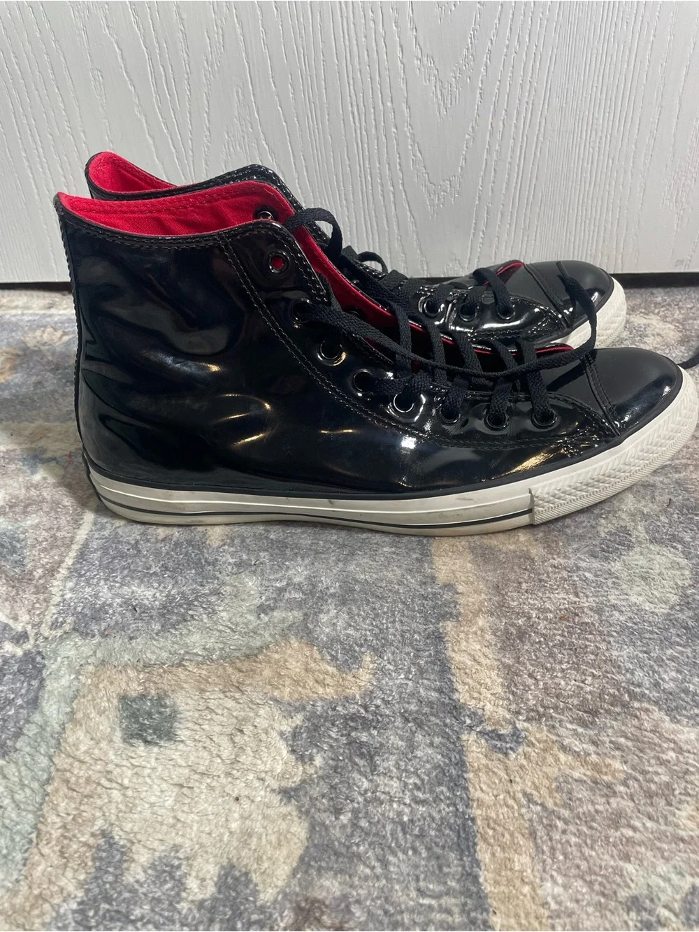 Converse Black High-Top Sneakers with Red Lining - Picture 2 of 7
